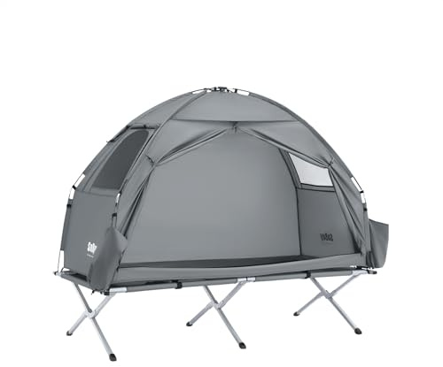 SoBuy Campingtält enkeltält med lampkrokar och skoförvaringspåsar 2-i-1 tält 1 person praktisk ljusgrå BH ca 193 x 160 x 86 cm OGS32-II-HG