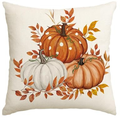 Artoid Mode Orange Pumpkins Leaves Autumn Cushion Cover 45x45 cm
