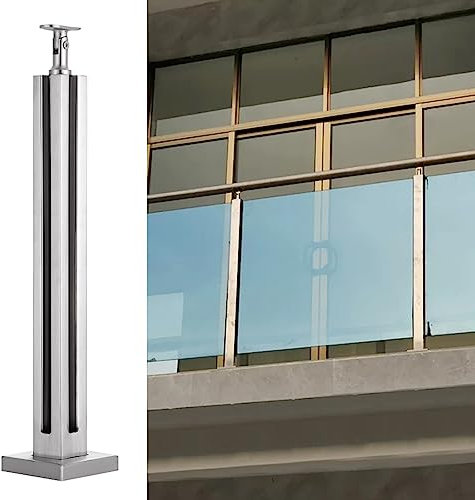 Poteau de balustrade de balcon en acier inoxydable avec plinthe supérieure réglable en verre pour escalier intérieur/extérieur - Poteau de clôture d'angle de 120 cm de long - Solution de sécurité