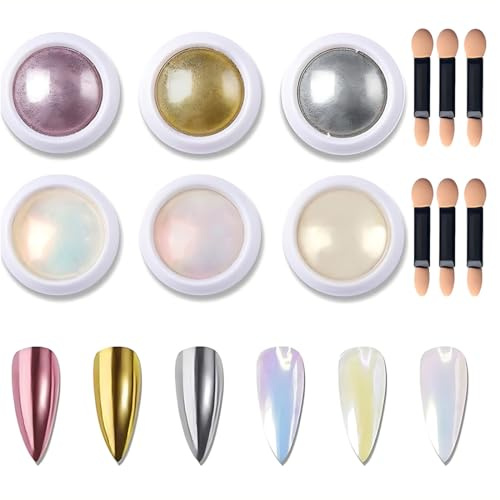BIKPRST 6 Chrome Nail Powder, Spiegeleffekt Metallic Cromepulver Nägel Glitzer Nagelpuder Diy Deco Nail Art,Laser Chrome Puder