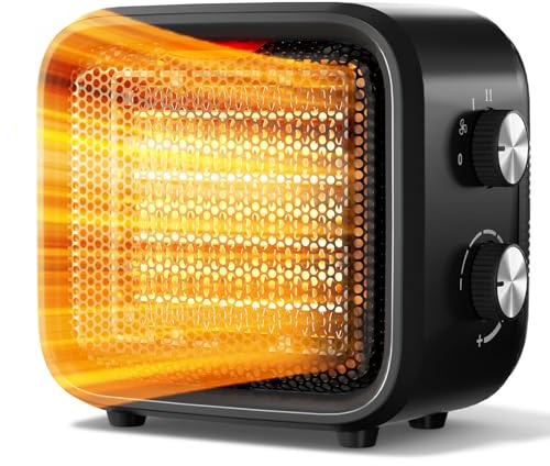 Csakri Small Space Heater, 1500W Mini Desk Heater for Office, Portable PTC Ceramic Heater with Thermostat, 2S Fast Heating, Safe & Quiet for Bedroom, Bathroom, Under Desk & Indoor Use