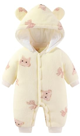 WYTbaby Baby Romper Winter Snowsuit Infant One Piece Hoodie Jumpsuit Newborn Winter Fleece Outfits for Boys Girls 3-6 Months