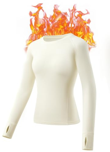 gagli Thermal Underwear Shirts for Women: Fleece Lined Long Sleeve Undershirt, Ultra-Soft Running Top for Cold Weather Warm Base Layer,White,M