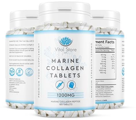 Marine Collagen Tablets 180 Days Supply High Strength Collagen Tablets - Hydrolyzed Dairy & Gluten Free for Skin, Hair, and Muscle & Joints - 6 Months Supply