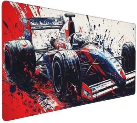 Tapis de Souris de Jeu, 800x300x3mm XXL Tapis Souris Gaming Grande, Améliore la précision et la vitesse, Bureau Antidérapant Étanche, sous Main à Bords Cousus Ordinateur voiture de course rouge J-7509