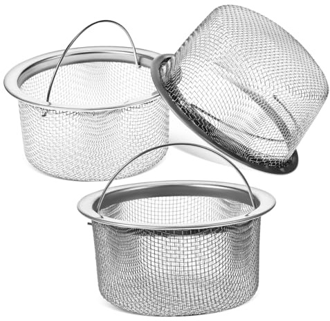 HONITANO 3pcs Stainless Steel Sink Drain Strainer Basket with Fine Mesh Filter Kitchen Food Catcher for Sink Drain Easy Clean Removable Mesh Basket for Clog Prevention