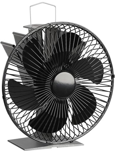 Jaxguom Ventilatore per camino, 6 fogli, con custodia protettiva e termometro, ventilatore da forno senza corrente, efficiente strumento per camino, stufa a legna, 19 x 10,5 x 20,5 cm