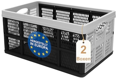 mucHome Klappbox faltbar, extrem stabile Box aus robustem Kunststoff - Klappkorb für Einkäufe und Transport - Autobox Einkaufskorb faltbar, Made in EU Aufbewahrungsbox Einkaufsbox (2 Stück)