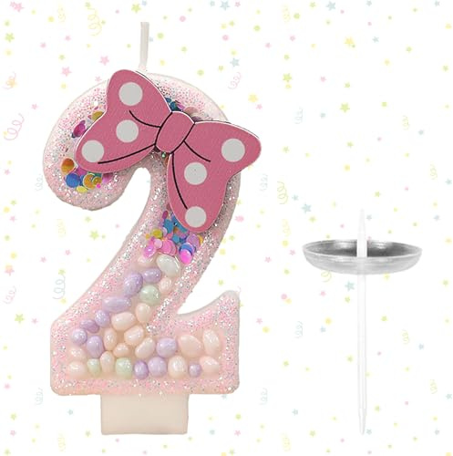Ovanda Kerze 2. Geburtstag, Glitzer Rosa Schmetterling Kerze 2 Geburtstag Mädchen, 3D Rosa Schmetterling Geburtstagskerzen, Geburtstagskerzen, Schmetterlingskuchendekoration, Geschenk Mädchen 2 Jahre