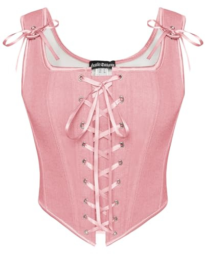 SCARLET DARKNESS Women Renaissance Corset Top Vintage Lace Up Medival Peasant Vest for Corset Dress Light Pink 18