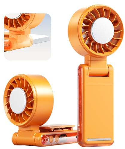 Foluu Portable Clip Fan with Active Cooling Tech – 3000mAh, 5 Speeds, 360° Rotation, LED Display, Type-C Fast Charge – Hands-Free Umbrella, Waist & Neck Fan for Commute, Office & Travel (Orange)