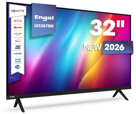 Engel LE3287SM Smart TV LED 32 Pulgadas HD Ready con VIDAA, Dolby Audio, DVB-T2/S2/C, 2 HDMI, 2 USB, Ethernet, Ranura Ci, PVR Time Shift, Modo Hotel y VESA 200x100