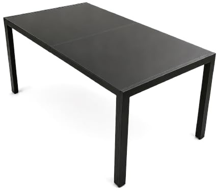 Tavolo da Pranzo per Interno ed Esterno 180x90 cm, Piano in Vetro Temperato Nero 5 mm e Struttura in Acciaio, Tavolo Moderno per 8 Persone, Ideale per Giardino, Terrazza, Cucina e Sala da Pranzo
