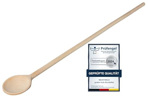 Neustanlo XXL Holz-Kochlöffel Maischelöffel - 100 cm lang - Robuster und hygienischer Küchenhelfer aus Buchenholz - Umrühren in Töpfen leicht gemacht