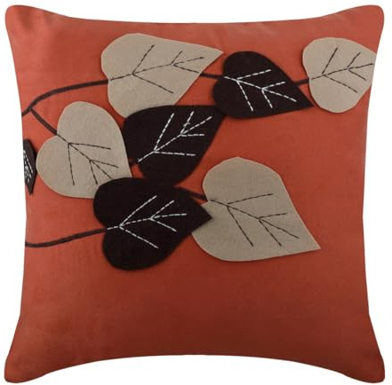 The HomeCentric Moho Cubierta De Cojines Decorativos, Hoja De Fieltro Apliques Tema Tropical Cubierta De Almohadas, 50x50 cm Cubierta De Almohadas, Gamuza Sintética Almohadas Fundas - Spring Leaves