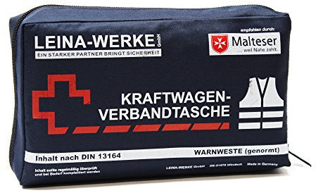Leina Werke Trousse de Secours Compact 11025 Voiture avec Gilet de signalisation sans Velcro-Bleu/Blanc/Rouge