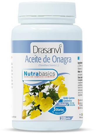 DRASANVI NUTRABASICS ACEITE DE ONAGRA - Vitamina E - Obtenido a través de prensado en frío - Contribuye a mantener niveles normales de COLESTEROL - SIN GLUTEN - 200 perlas