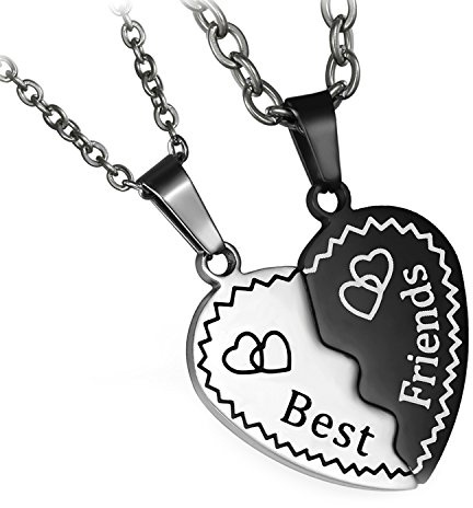 Flongo Cadena de la amistad BFF colgante Best Friends, 2 unidades de acero inoxidable, collar de la amistad, cadena de corazón, corazón, puzzle
