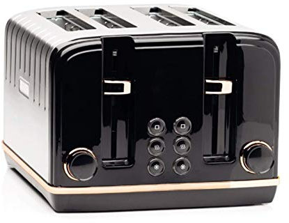Haden Salcombe Black 4 Slice Toaster - Dual Browning Control, Retro Design, Wide Slot Toaster - Stainless Steel Housing - Self Centring Function - Easy To Clean 4 Slice Toaster - 2300W