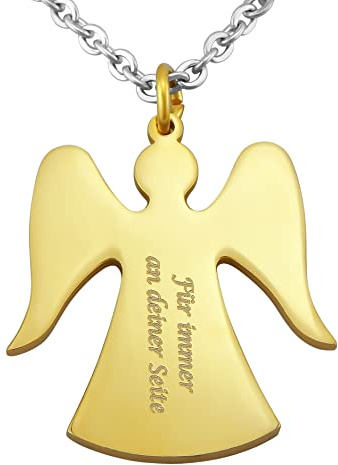 Hanessa Personalisierte Kette mit Gravur Edelstahl 50 cm mit Anhänger Schutzengel Engel in gold - Personalisierte Geschenke für Kinder und Erwachsene - Halskette Damen Herren Mädchen Jungen