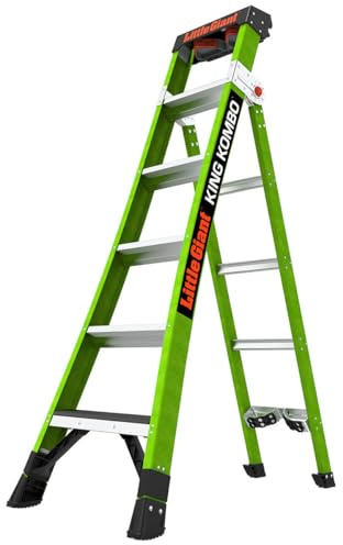 Little Giant 6 Tread King Kombo Industrial Multi-Purpose Ladders, Hi-Viz Green, Fibreglass, EN131, 3 Ladders in 1