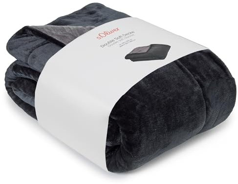 s.Oliver Doublesoft Kuscheldecke 150x200 - super kuschelig & warm, Polyesterflausch Decke dunkelgrau grau