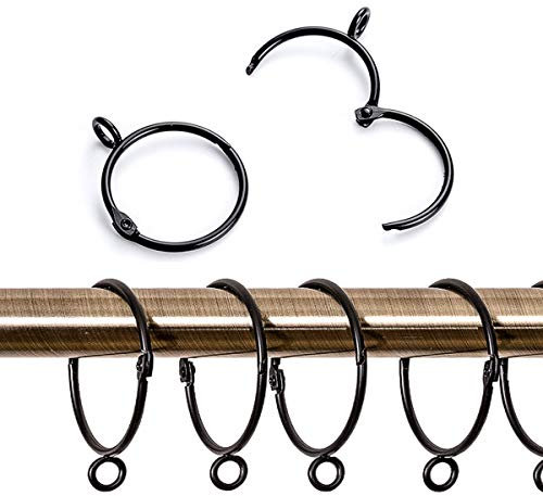 Exporee 20 Stück Gardinenringe, Metall Vorhangringe öffnen und schließen Hängehaken für Vorhänge und Stangen, 63 mm Innendurchmesser (Schwarz)