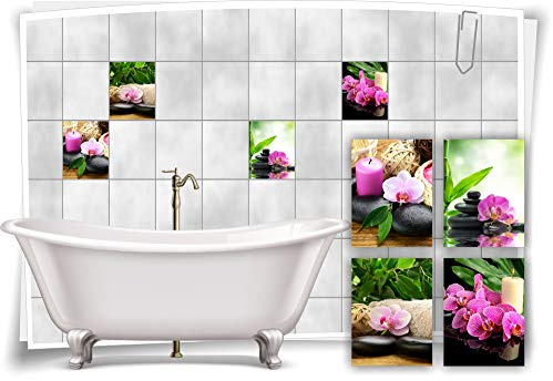 Medianlux Fliesen-Aufkleber SPA Wellness Orchidee Kerze Bambus Steine Lila Grün Bad WC Deko, 15x20cm fp5p464h-134381