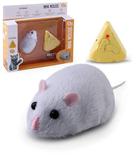 BSTCAR Spielzeugmaus mit Käse-Fernbedienung, lustiges interaktives Spielzeug, RC elektrische Plüschmaus Verfolgungsstreich Spielzeug für Katzen Hunde Haustiere