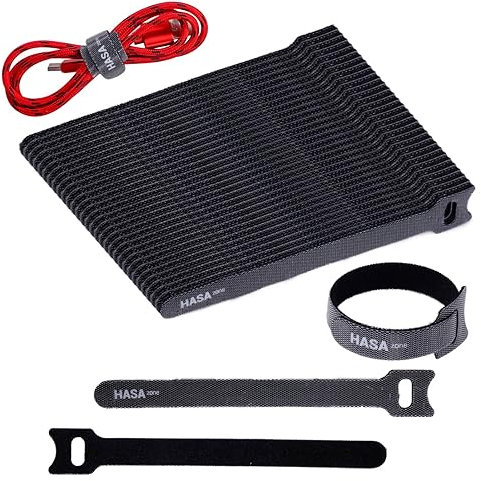 HASA zone Klettband Kabelbinder Klett Schwarz 100 Stück, Kabel Klettband Wiederverschließbar 150 x 12 mm Klett Kabelbinder Klettverschluss für Home Office Büro und Gartena