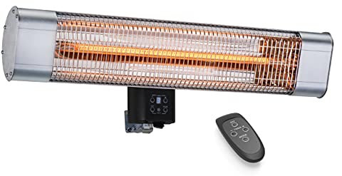 Devola Platinum Electric Patio Heater Wall Mounted 1800W | IP65 Rated Waterproof | Carbon Fibre Elements & Timer | 3 Heat Settings (600W/1200W/1800W) | Remote Control Included | Silver (DVPH18PWMSL)