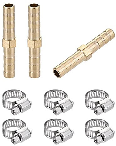 sourcing map Barb Hose Fitting, 6x39mm Straight Coupler Quick Connector Adapter with 6-12mm Adjustable Stainless Steel Hose Clamps, for Water Fuel Air Oil Gas 3 Set
