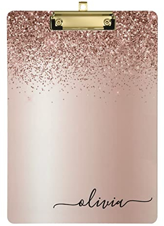 Personalisierte Rose Gold Acryl Klemmbrett, A4 Standardgröße Klemmbretter mit Textlogo für Büros, Schulklassenzimmer - 22,86 cm x 31,75 cm mit flachem Metallclip