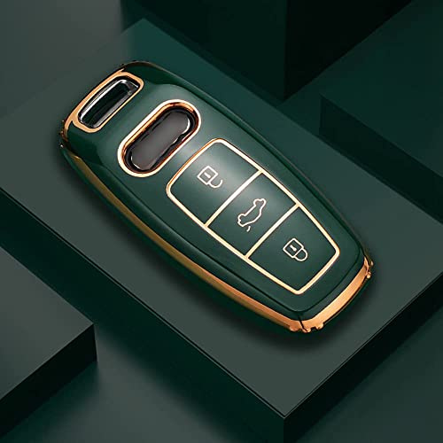 ontto TPU Autoschlüssel Hülle Passt für Audi A3 A6 A7 A8 A8L Q8 E-Tron Q5 Q8 C8 D5 RS6 RS7 S3 S6 SQ7 SQ8 Fernbedienung Cover Schlüsselanhänger Schutzhülle Schlüsselcover Schlüsselbox-Dunkelgrün