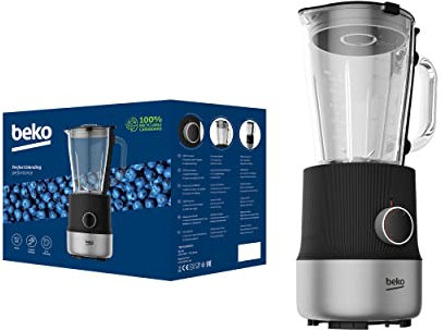 Beko - TBN81808BX - Frullatore da Tavolo Sirius Line, 800 W, 6 Velocità, 4 Lame in Acciaio Inox, Brocca in Vetro 1750 L - Nero