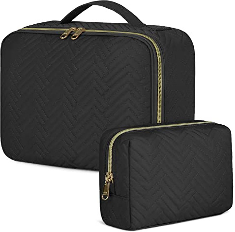 IGOLUMON Neceser Mujer Impermeable Neceser Maquillaje Neceser Viaje Grande Neceser Maquillaje Organizador de Cosméticos para Niñas 2 Piezas Negro