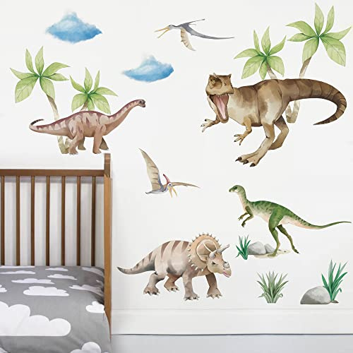 Runtoo Wandtattoo Dinosaurier Baby Wandsticker Dino Aquarell Wandaufkleber Kinderzimmer Babyzimmer Mädchen Junge Schlafzimmer Wanddeko