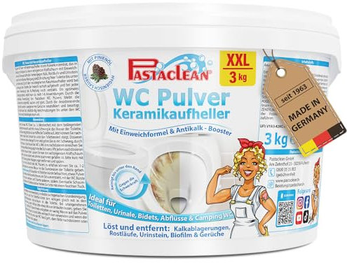 Pastaclean WC Pulver XXL 3 kg – Extra starker WC-Reiniger & Urinsteinentferner mit Pinienöl – Keramikaufheller & Bleaching-Effekt – Kalkreiniger & WC-Schaum gegen Urinstein, Kalk & Ablagerungen