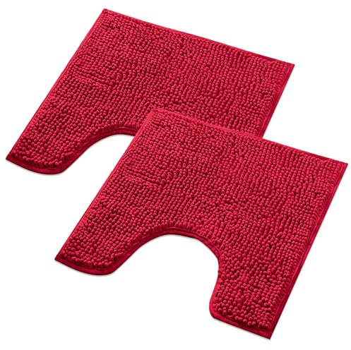 WohnDirect Badematten Set 2 teilig - Rot 45 x 45 cm MIT WC-Ausschnitt - rutschfest & Waschbar - Badvorleger, Badezimmerteppich, WC Vorleger