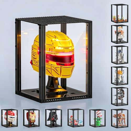 BRIKSMAX Acrylic Display Case for Lego Helmet Collectibles, Assembled Clear Dust Protective Display Box with Printed Cardboard, Gift for Lego Collectors (7.7x7.7x10 in)