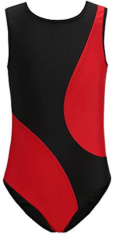 HEARTTOUCH Kinder Turnanzug Mädchen Gymnastikanzug Turnbody Kurz/Lang Ärmel Gymnastik Trikot Leotard Klassisch Ballettanzug Dancewear (A Rot+Schwarz,130)