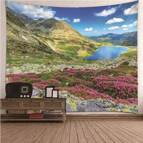 Aotiwe Wandteppich Outdoor, Wandteppich XXL 300cm Naturblick Auf Berge und See Braun Wall Tapestry aus Polyester Wanddeko Balkon 300x260cm