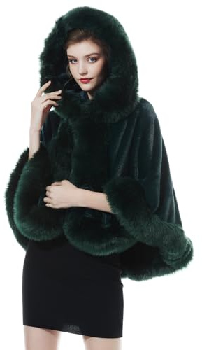 BEAUTELICATE Donna Mantello Corto con Cappuccio in Pelliccia Sintetica Stola in Pelliccia Caldo Cappotto per Matrimonio Invernale Sposa