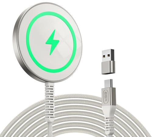 ESR HaloLock Caricatore Wireless Magnetico, Compatibile con Serie iPhone 16/15/14/13/12, Airpods 4, MagSafe aggancio Magnetico Resistente, 1 Pezzi, Titanio