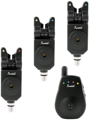 Steinn Elektronische Funk Bissanzeiger Set mit LED für Karpfenangeln (Schwarz 3+1 U)