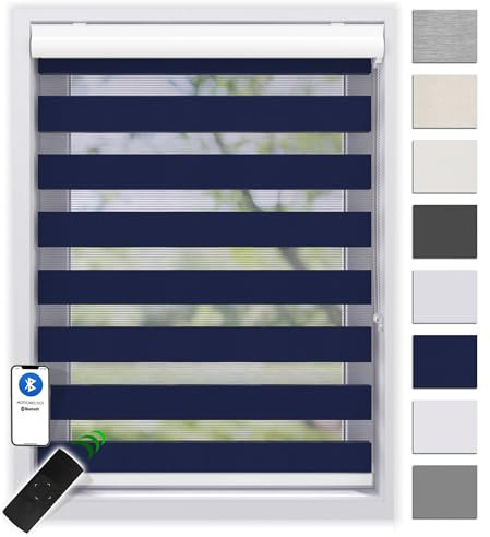 EFIXS Doppelrollo mit Kassette 200 x 175 cm (BxH) in blau/Duo Rollo mit Premium-Unterschiene/Doppelrollo zum Bohren in den Breiten 40-220 cm