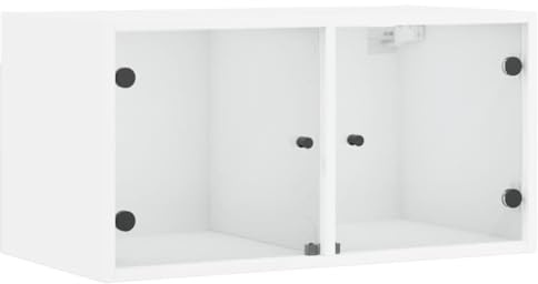 vidaXL Mueble De Pared Con Puertas De Vidrio Blanco 68,5x37x35 Cm, Mueble De Almacenamiento Para TV, Mueble Colgante