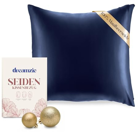 Dreamzie - Seidenkissenbezug 80x80cm - 100% Seide - Dunkelblau | Oeko-Tex zertifiziert · mit Reißverschluss · Kissenbezug Seide · 100% Maulbeerseide · 19 Momme · für Haare & Haut