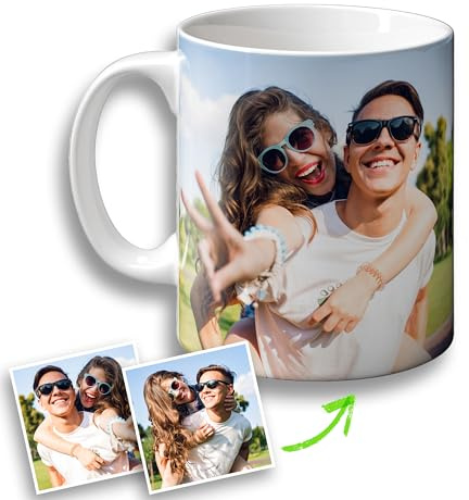 Taza mug personalizada con foto y/o texto - con 1, 2, 3 o 4 fotos - 330ml (11oz) de capacidad - Caja incluida (2 Fotos)