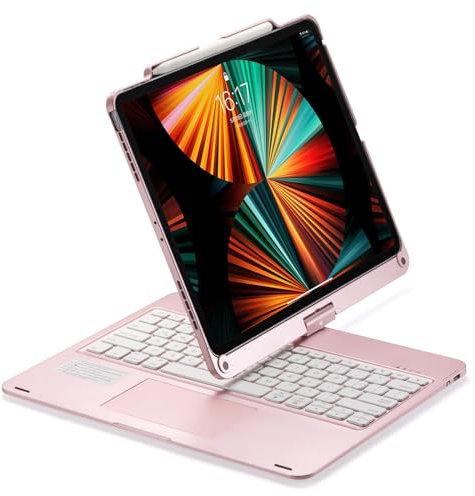 Funda de teclado para iPad Pro de 12.9 pulgadas (3ª generación/4ª generación/5ª generación/6ª generación), teclado retroiluminado con panel táctil de rotación de 360 grados